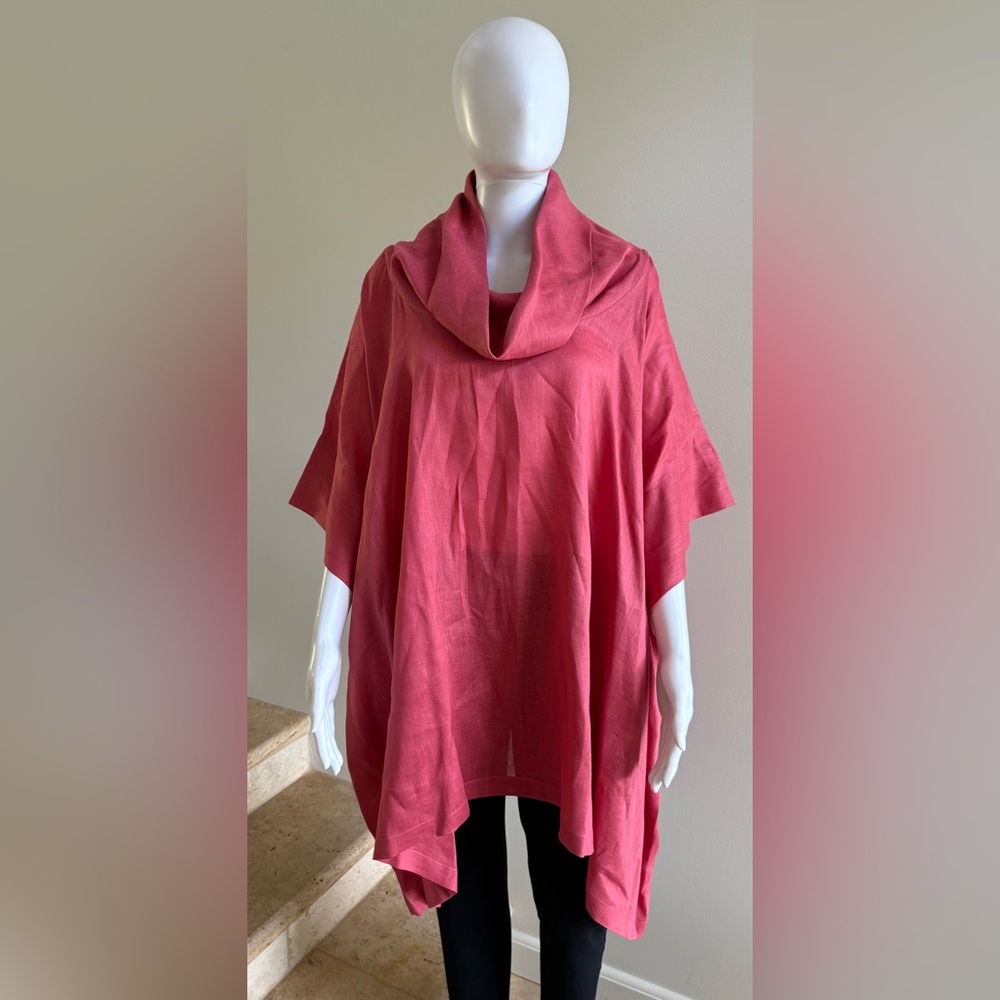 ALISTAIR TRUNG Women's Cowl Neck 100% Linen Blouse Top Tunic, Pink